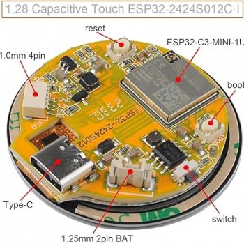 1.28 inch ESP32-C3 IPS Round Display ESP32-2424S012C-I Capacitive Touchscreen 240x240 TFT LCD Module ESP32-C3 Development Board for Arduino IDE